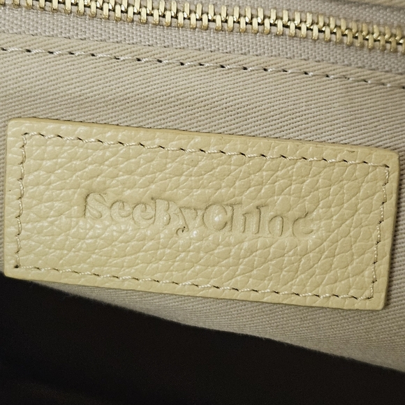 See By Chloe Joan Two Way Leather And Suede Crossbody Bag In Straw Beige Gold - Picture 12 of 17